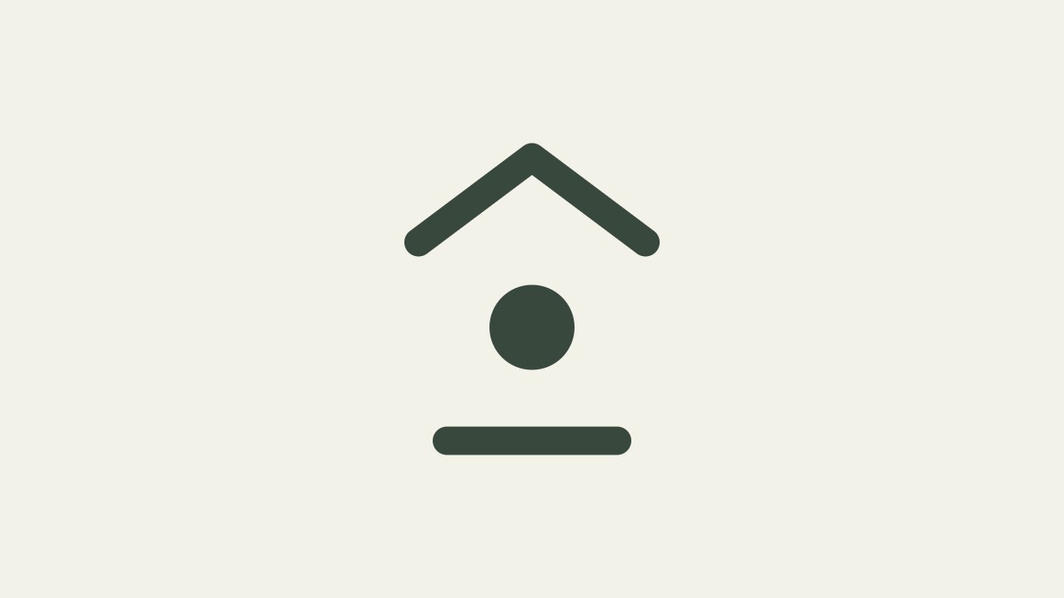 The Pavilion mark: a roof, a filled circle beneath it, and a ground line, in dark green on bone.
